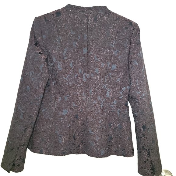 TED BAKER LONDON Women's Jacquard Floral Print Lace Purple Black Blazer size 2 - Picture 2 of 8